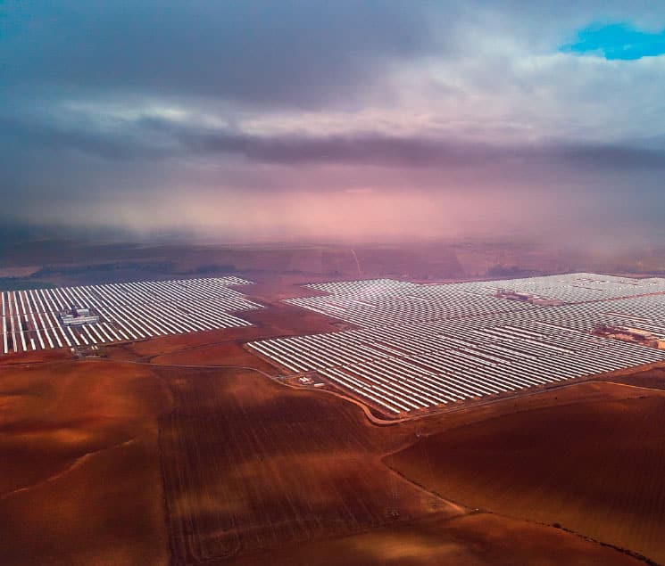 productor de energía solar con una planta a gran escala situada en el desierto